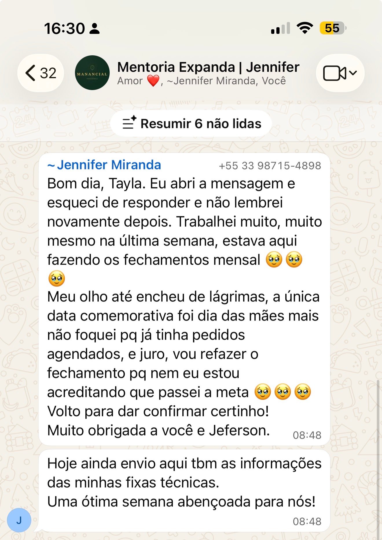 Jennifer Miranda: passou a meta e se emocionou